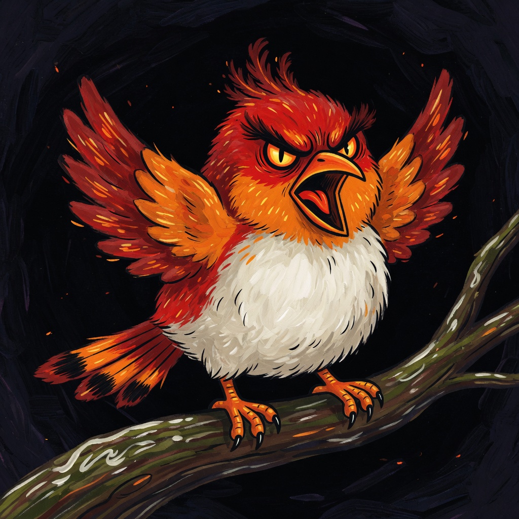 Fiery folk art bird illustration